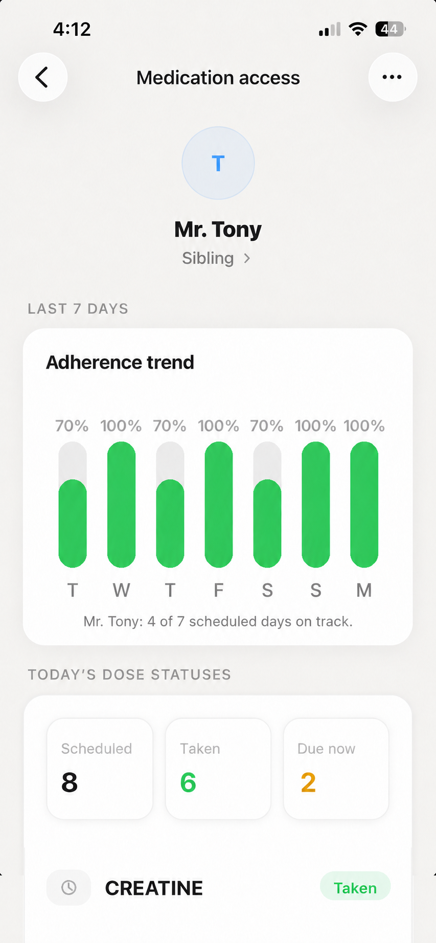 Med AI caregiver sharing and access settings screen