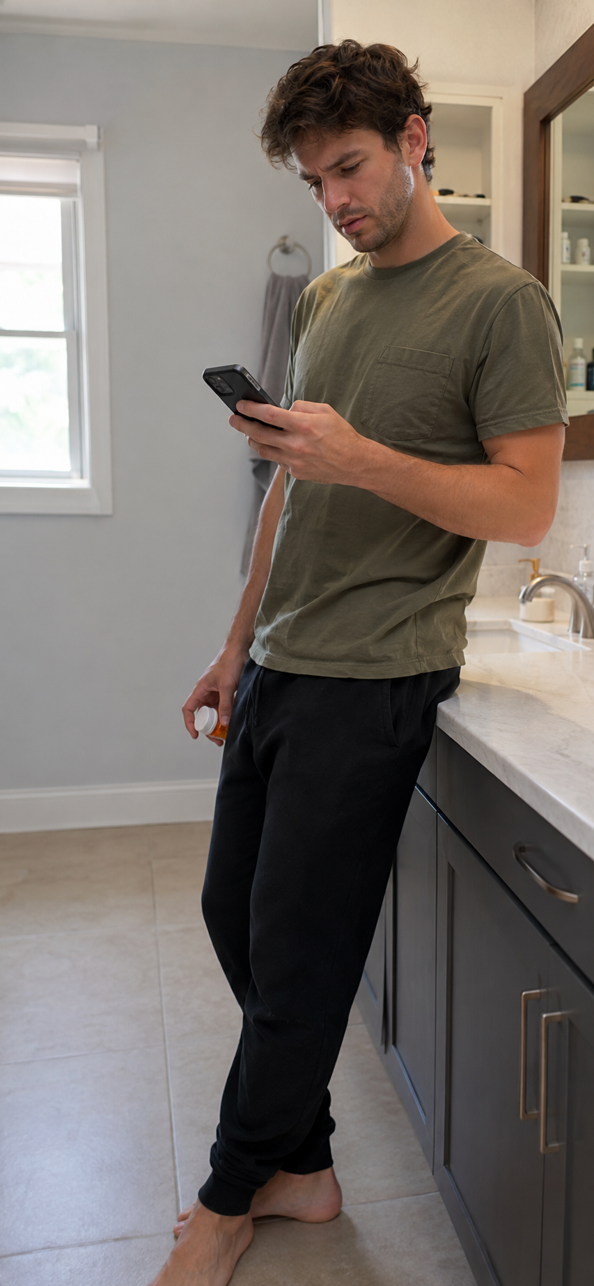 Person checking medication and wondering if the dose was already taken
